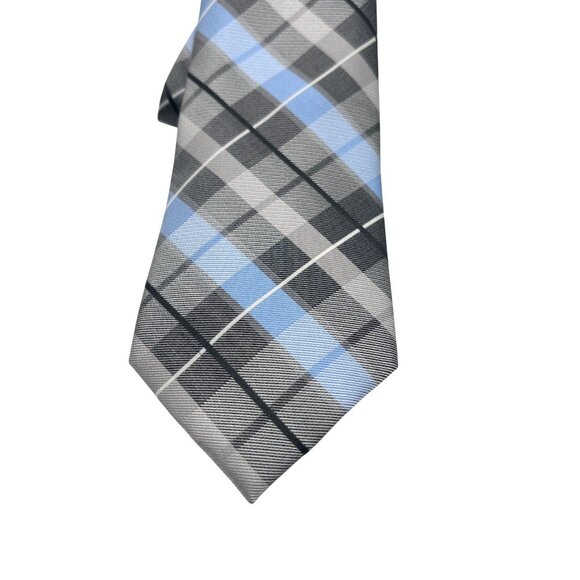 Perry Ellis Portfolio Plaid Silk Necktie, Black (gray), OS - Picture 1 of 7